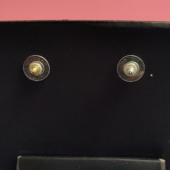 Gold Clear and Blue Rhinestone Earrings - Picture 6 of 6